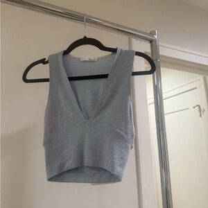 Aritzia Blue V-Neck Crop Top